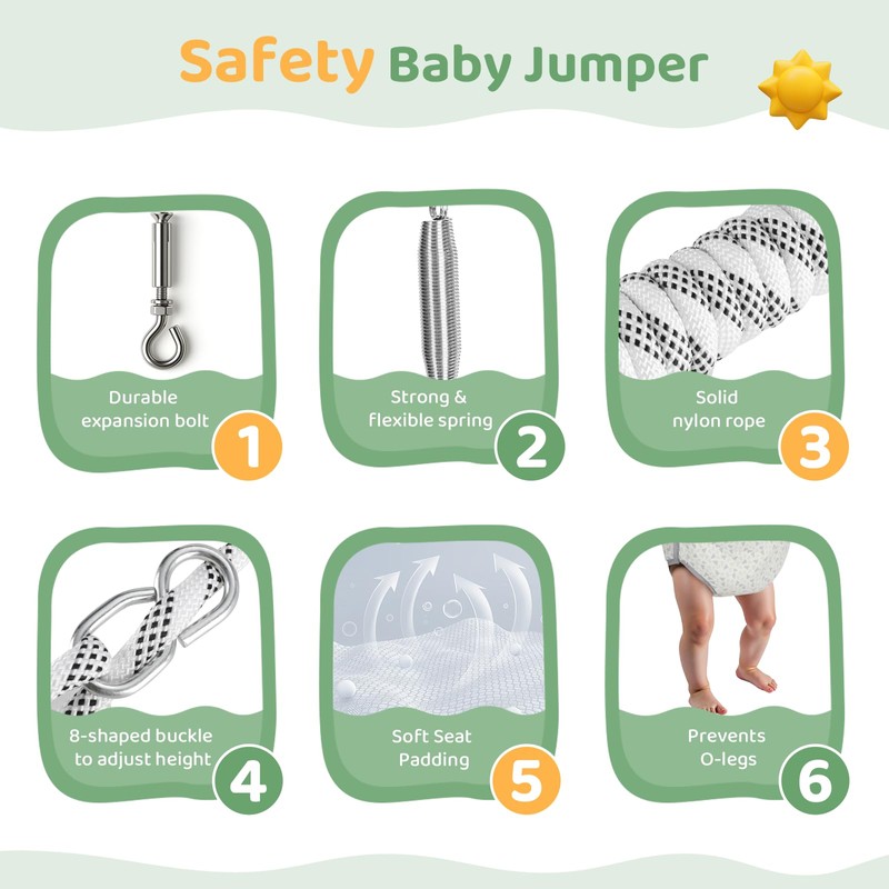 Slevoo Baby Jumper, with Ceiling Hook, Quick-Entry and Space-Saving Portable