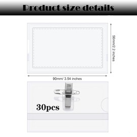 30Pcs Name Tag with Clip and Pin, Plastic Name Badge Holder Clear ID Name Tags for School Office