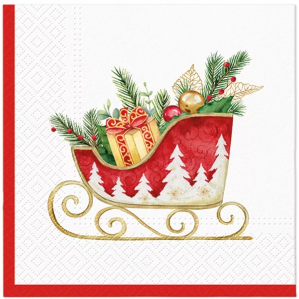 (20) Christmas Decoupage Paper Napkins Red Sleigh Crafts - Packs