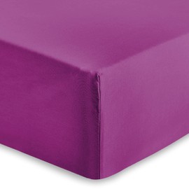 AMEHA Single Fitted Sheet 25 cm Deep Soft Brushed Microfiber Fabric Easy Care Fade Resistant Fitted Bed Sheets (Purple, 91 x 191 cm)