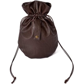 Haikyuu Medieval PU Leather Pouch Leather Drawstring Pouch Coin Purse Storage Renaissance Dice Bag (L, Brown)