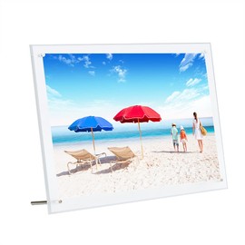 Acrylic Picture Frame, Beveled Frameless Plexiglass, Photo with Standoff Photo Frame, Desktop Frameless Display Self Standing for Document Certificate Artwork (8x10)