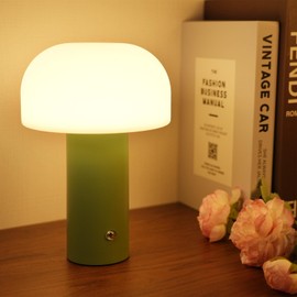 HAIDOLIANG Cordless Mushroom Lamp Night Light, USB Rechargeable Table Lamp Touch Control,Portable LED Bedside Nightstand Lamp Dimmable,Cute Warm Lamp for Bedroom Kids Room (Green)