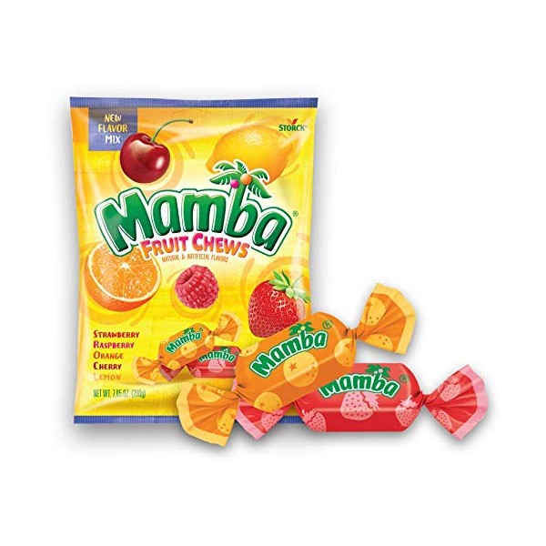 Storck (1) Bag Mamba Fruit Chews Candy Assorted Flavors - Strawberry, Raspberry, Orange, Cherry, Lemon - Net Wt. 7.05 oz