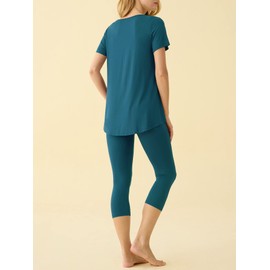 Latuza Women's Viscose Tunic Top Capri Leggings Pajamas Set L Teal