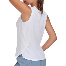 Dragon Fit Lightweight Workout Tank Tops for Women Sleeveless Yoga Shirts Side Split Loose Fit Athletic Tops with Curved Hem White