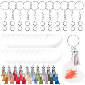 SOFPLATE 30 Sets DIY Keychain Making Kit Heart Keychain Blanks Acrylic Keychain Blank with Tassel Key Rings Jump Rings Component Accessories for Jewelry Making Supplies DIY Key Chains Vinyl Crafting