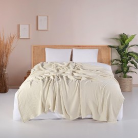 RAYME TEKSTIL Premium Muslin Blanket California King, Pure 100% Turkish Cotton Soft Airy Light Gauze Throw Blankets, Made in Turkiye (Natural, California King Size (95" x 125" inch))