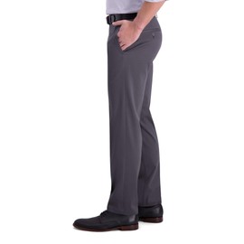 Haggar Men's Iron Free Premium Khaki Straight Fit Flat Front Flex Waist Casual Pant Dark Grey 38 x 32