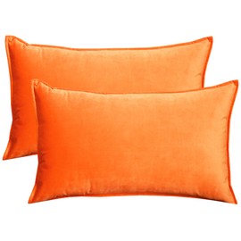 Lutanky Pack of 2 Velvet Cushion Covers Orange Decorative Rectangle Throw Pillow Case Soft Flanges Pillowcases for Sofa Bedroom with Invisible Zipper 12x20 Inch 30 x 50 cm