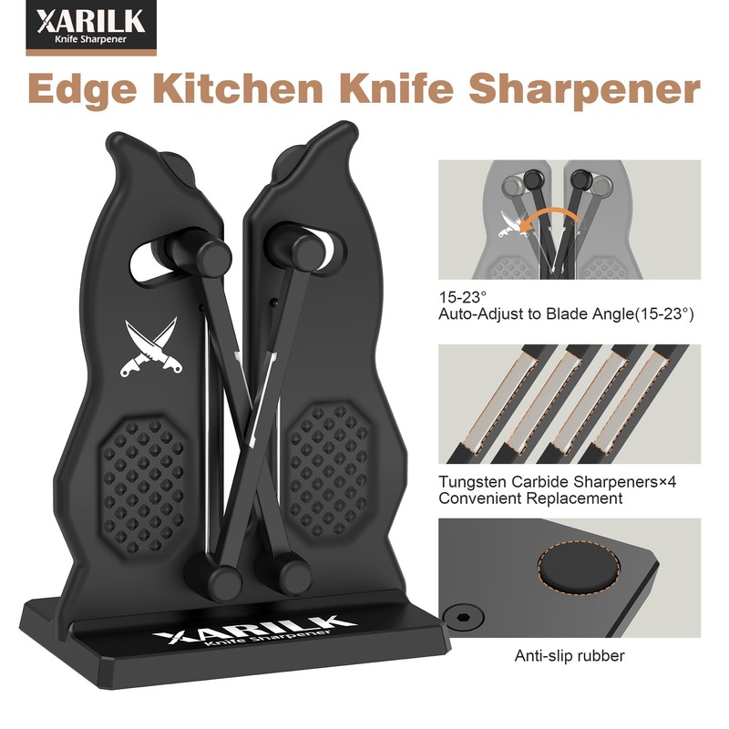 XARILK Edge Kitchen Knife Sharpener – Pull-Through Manual Sharpener with