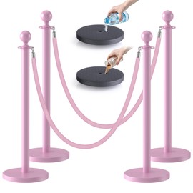 kaiyomi 4Pcs Posts with Pink Velvet Ropes Set, 5 Feet Crowd Control Stanchions Kit for Red Carpet Party Decoration and Ribbon Cutting Ceremony (Pink)
