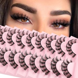 Sixstarhair Cat Eye False Eyelashes Artificial Natural Look Russian Strip Lashes D Curl Cateye Fake Lashes 3D Natural False Eyelashes 10 Pairs Fluffy Cat Eye Hybrid Wispy Volume Eyelashes