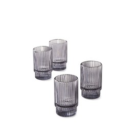 Serene Spaces Living Set of 4 Short Smoke Grey Ribbed Glass Votive Holder, Perfect for Weddings and Home Décor, Measures 3.75" Tall and 2.25" Diameter