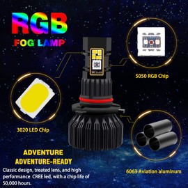 9005 9006 RGB LED Color Changing Fog Light Bulb HB3 HB4 Led Bulb Upgrade Multicolor APP Bluetooth Led Light Super Bright 1800LM 3020 SMD Bulbs Driving DRL Fog Lights Replacement 2PCS