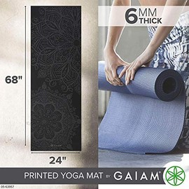 Gaiam Tapete de yoga – Premium de 6 mm con impresión extra gruesa antideslizante para ejercicio y fitness para todo tipo de yoga, pilates y entrenamie