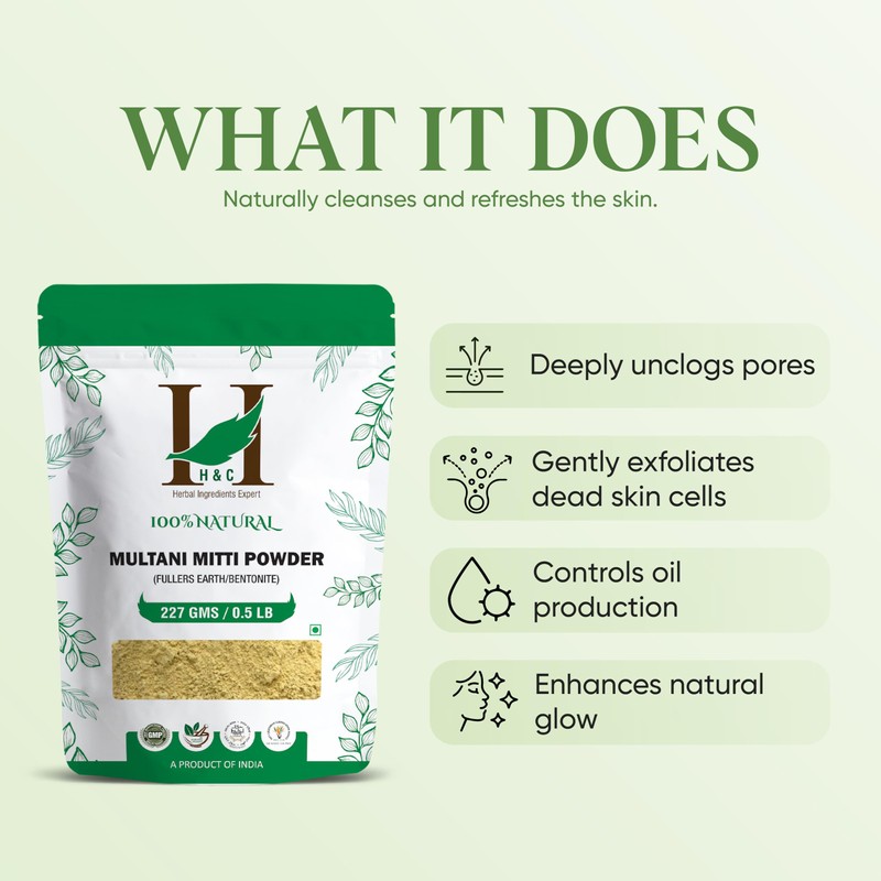 H&C Fuller'S Earth Clay/Multani Mitti/Bentonite Clay- 227 Gms