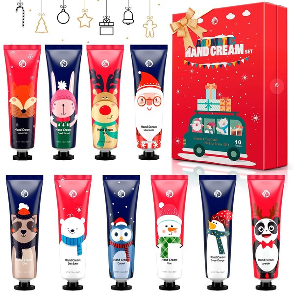 Hand Cream Set, 10 Pieces Christmas Gift Hand Cream, Repairing Hand Cream for Women and Men – Fast Absorbing, Immediate Hydration, Light Texture, Non-Greasy