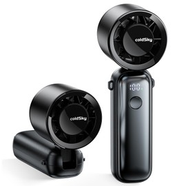 coldSky Portable Handheld Turbo Fan, 5000mAh Rechargeable Fan With 6 Speeds, Foldable Neck/Desk Fan With Digital Display, Pocket Small Fans With Air Turbo Tech For Women Outdoor, Travel, Office