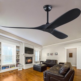 OMYU 52'' Ceiling Fan without Lights, Black Modern 3 Blades Ceiling Fan with Remote Control, 6 Speed Quiet Reversible DC Motor, Indoor Outdoor Ceiling Fans for Bedroom Dining Room Study Patios.