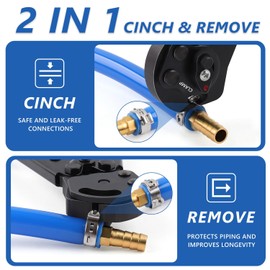 2 IN 1 Ratchet PEX Crimping Tool Cinch and Remove Dual Function Ergonomic Handle for PEX Pipe and Pinch Crimping Suitable for 3/8" to 1" Stainless Steel Clamps