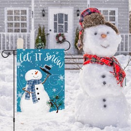 Louise Maelys Winter Snowman Garden Flag Let It Snow Double Sided 12x18 Inch Small Burlap Welcome Snowy Holiday Yard Outdoor Outside Home Decor