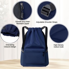 Oziral Gym Bag with Drawstring, Large Capacity Sports Bag, Waterproof Sports Backpack, Backpacks with Reflective Stripes, Gym Bag for Men and Women, darkblue