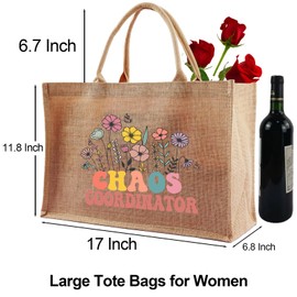 Thank You Gifts Bags for Women, Administrative Professional Chaos Coordinator Gift for Coworker Boss Day Employee Teacher Appreciation Birthday Present, Jute Burlap Beach Tote Bag for Mothers Day
