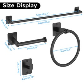 Toilet Roll Holder And Towel Rail Set,Bathroom Accessories Set Black,Bathroom Fittings And Hardware,Includes Wall Mounted Toilet Roll Holder,Towel Rail Black,Towel Ring And Kitchen Towel Hooks