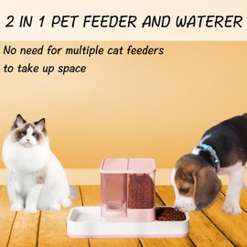 Tfwadmx Automatic Cat Food and Water Dispenser Gravity Dog Feeder Auto Cat Feeder 2 in 1 Pet Food Dispenser for Cats Small Dogs(Pink)