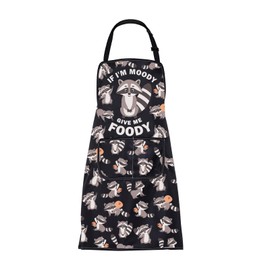 ENSIANTH Raccoon Cooking Apron Raccoon Gifts for Raccoon Lovers If I'm Moody Give Me Foody Baking Chef Kitchen Apron with Pockets (raccoon apron)