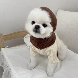 Korean Insta-Style Dog Balaclava Warm Pet Hooded Knit Hat for Fall lf2506 Free Size/L Dark Brown 3ea