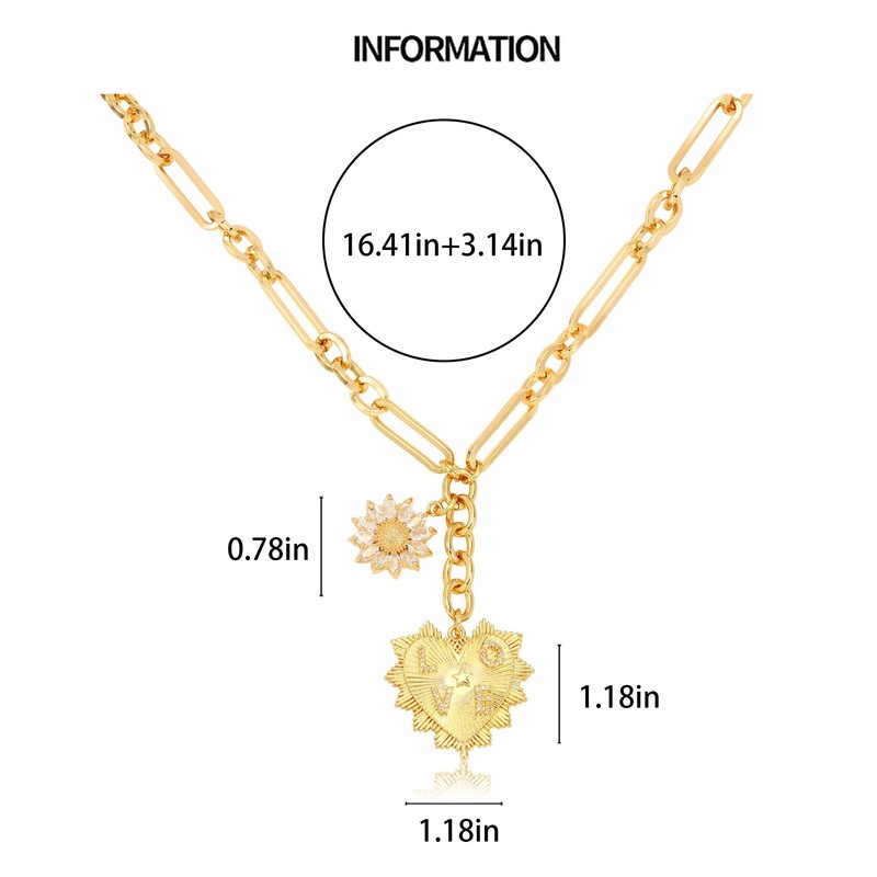 HERSIN Chunky Gold Heart Necklace for Women 18K Gold Plated