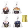 ROSPAKTEK 100 Pcs 5x6.5 Cellophane Muffin Bags with Gold Twist