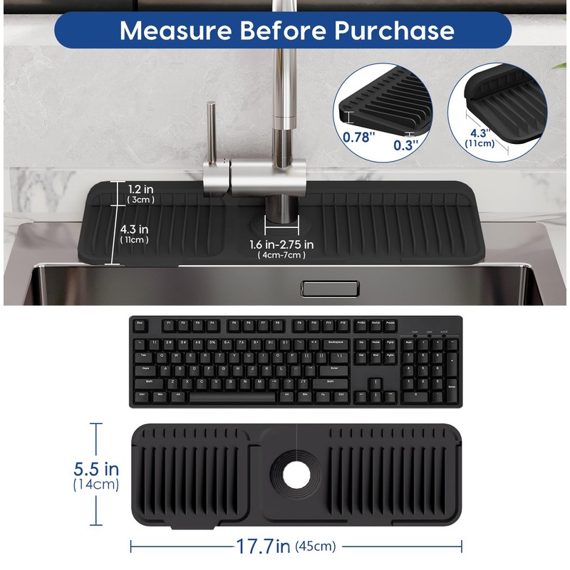 17.7 Inch Silicone Faucet Mat for Kitchen Sink Splash Guard