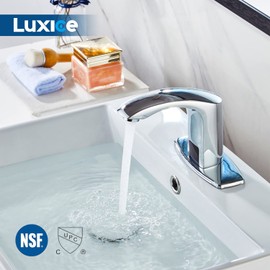 Luxice Sensor Automatic Touchless Bathroom Sink Faucet Hot & Cold Mixer Cover Plate Included Faucet,Chrome Finished