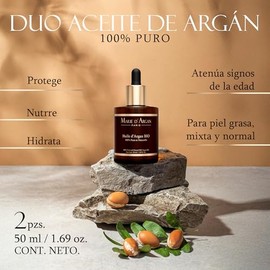MARIE D' ARGAN Aceite De Argán 100% Puro 50ml 2 Piezas, Hidrata Rostro, Cuerpo, Cabello, Barba, Pestañas Y Uñas, Nutre, Repara Puntas Abiertas Y Aport