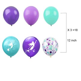 Morofme 22pcs Mermaid Theme Balloons, Helium Foil Mermaid Tail Sea Shells Balloons, Mermaid Latex Confetti Balloons, Purple Teal Balloons, Mermaid Balloons for Mermaid Ocean Under The Sea Theme Party