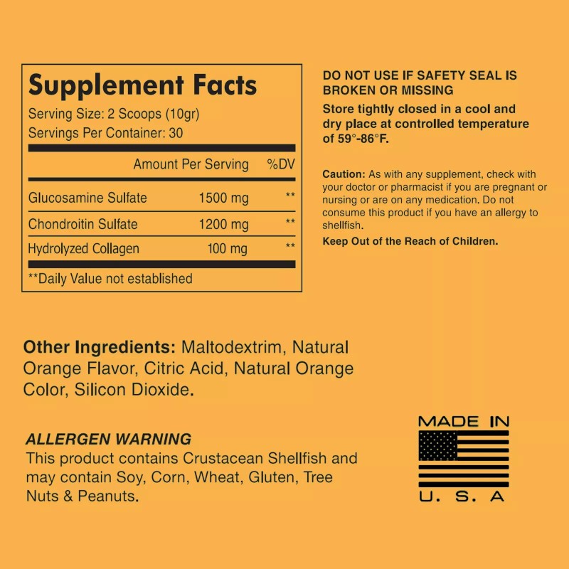 Arymar Glucosamine & Chondroitin Powder 1500mg-1200mg Orange Flavor 10.58 Oz