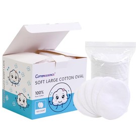 Cottonessence Almohadillas ovaladas de algodón (100 unidades) - 100% algodón puro, lo suficientemente suaves para bebés, textura suave, tamaño grande,