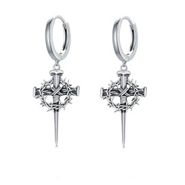 MEIDERBO Cross Hoop Earrings 925 Sterling Silver Crown of Thorn Cross Earrings Christian Jewelry Gift for Men