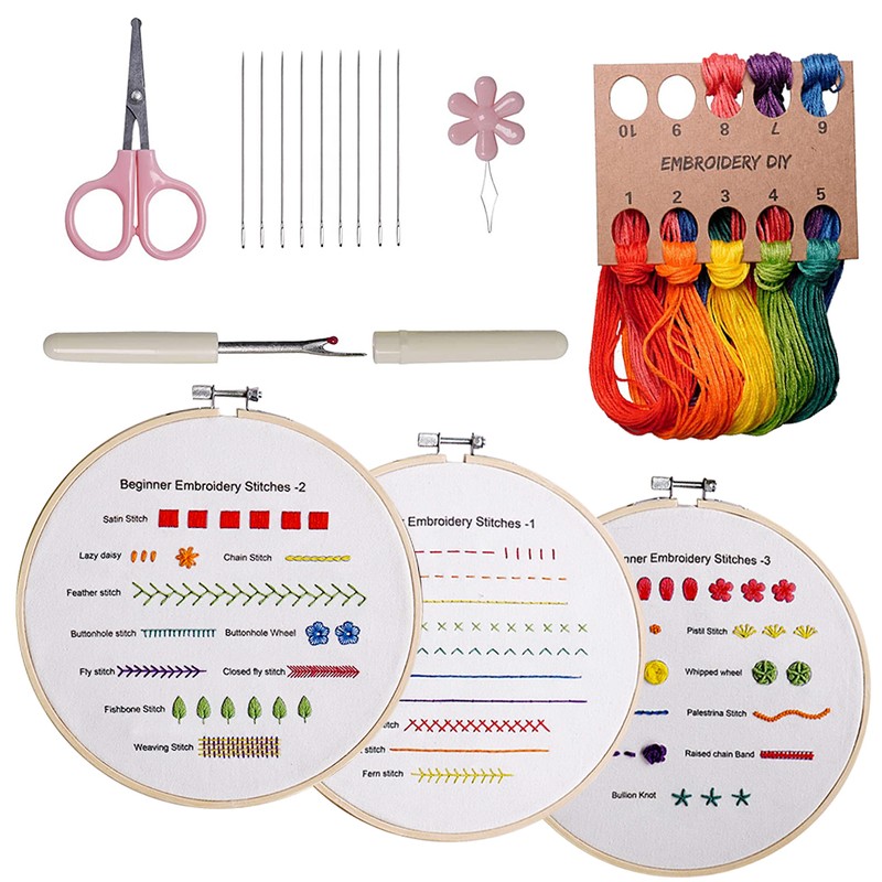 Beginners Embroidery Stitch Practice Kit Hand Stitch with Embroidery Fabric