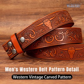 WERFORU Men's Faux Leather Belt Strap without Buckle Western Replacement Belt Strap with Snap on Buckle for Jeans 1.5" Wide