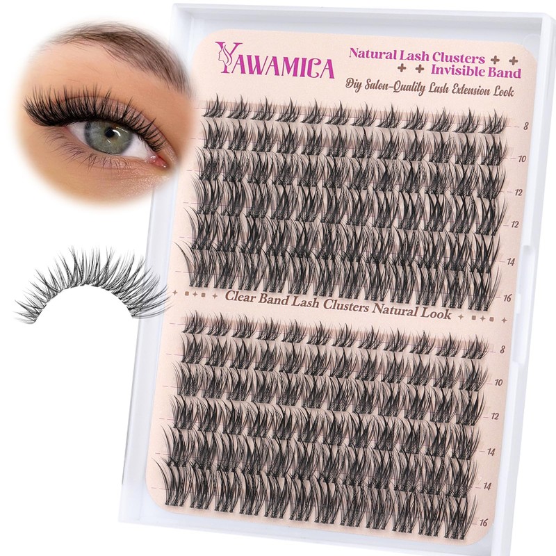 Yawamica Lash Clusters Wispy Eyelash Clusters Clear Band Cluster Eyelash