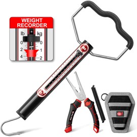SNAIL TRAIL 20 LB Aluminum Tube Spring Fish Scale & 7'' Split Ring Pliers Kit, Portable Fishing Weighing Gauge with Peak Weight Marker & Zero Reset, Hand Held Hanging Manual Pull Weigher with Hook
