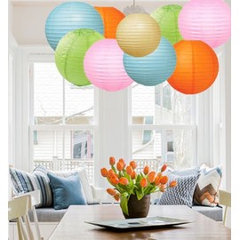 A Liittle Tree 12 PCs Mixed New Round Paper Lanterns Wedding Birthday Party Decor (Pastel Shade 12)