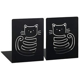 Moses libri_x Bookend Set Meow | Set of 2 Metal Book Stands | Two Black Metal Bookends in a Set | With Beautifully Cut Out Cats