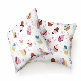 Beabes Cushion Throw Cover Cartoon Delicious Cupcakes Colorful Sweet Berries Chips Chocolate for Home Decor,Pillow Cases for Couch Bedroom Living for Women Men 18X18 Inch Pack of 2