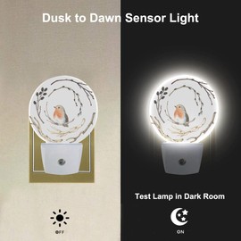 Uanvaha Cute Bird Night Lamp Robin Bird Nest on Tree Branch Farmhouse Night Lights Plug into Wall with Dusk to Dawn Sensor for Home Bedroom Bathroom, 0.5W Sleep Friendly