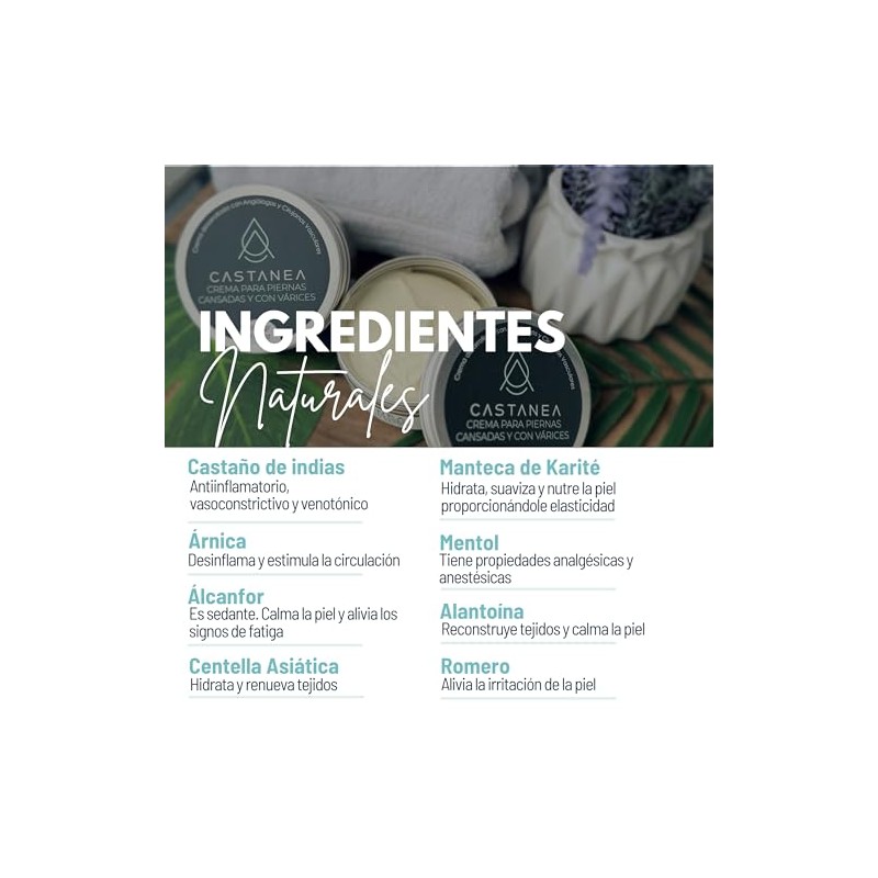 CASTANEA Crema Hidratante Piernas Cansadas Várices con Castaño Indias Árnica